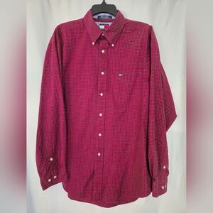 Tommy Hilfiger Cotton Red/Blue Trendy Holiday Shirt. Size L